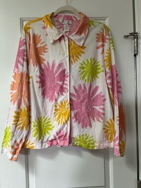 fresh produce Pink Floral Button-Up Shirt with pockets